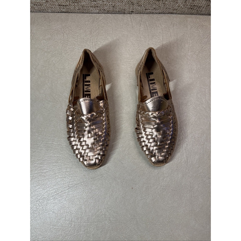 LIME Womens Woven Huarache Slip-On Flats Metallic Rose Gold Bronze Size 2 Mexico